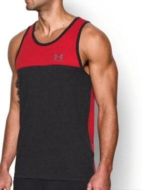 Men's Under Armour Mens UA Tri-Blend Tank Top Asphalt Heather/Red/Steel Xl New